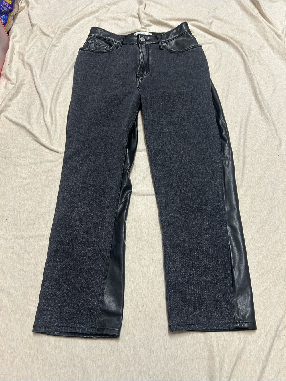 Abercrombie and Fitch Faux Leather and Black Denim Jeans Curve Love High Rise